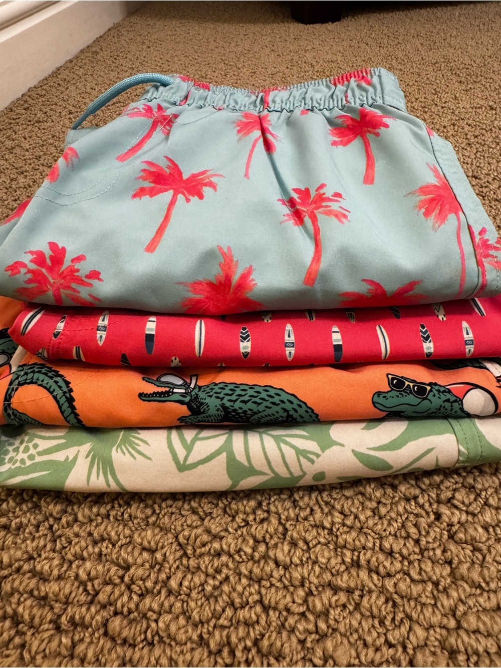 abercrombie kids Aqua Swim Trunks with Coral Palm Print